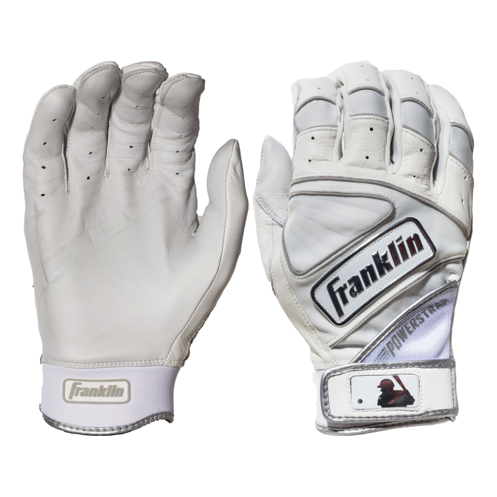 Franklin Powerstrap Chrome Adult Batting Gloves - White Small